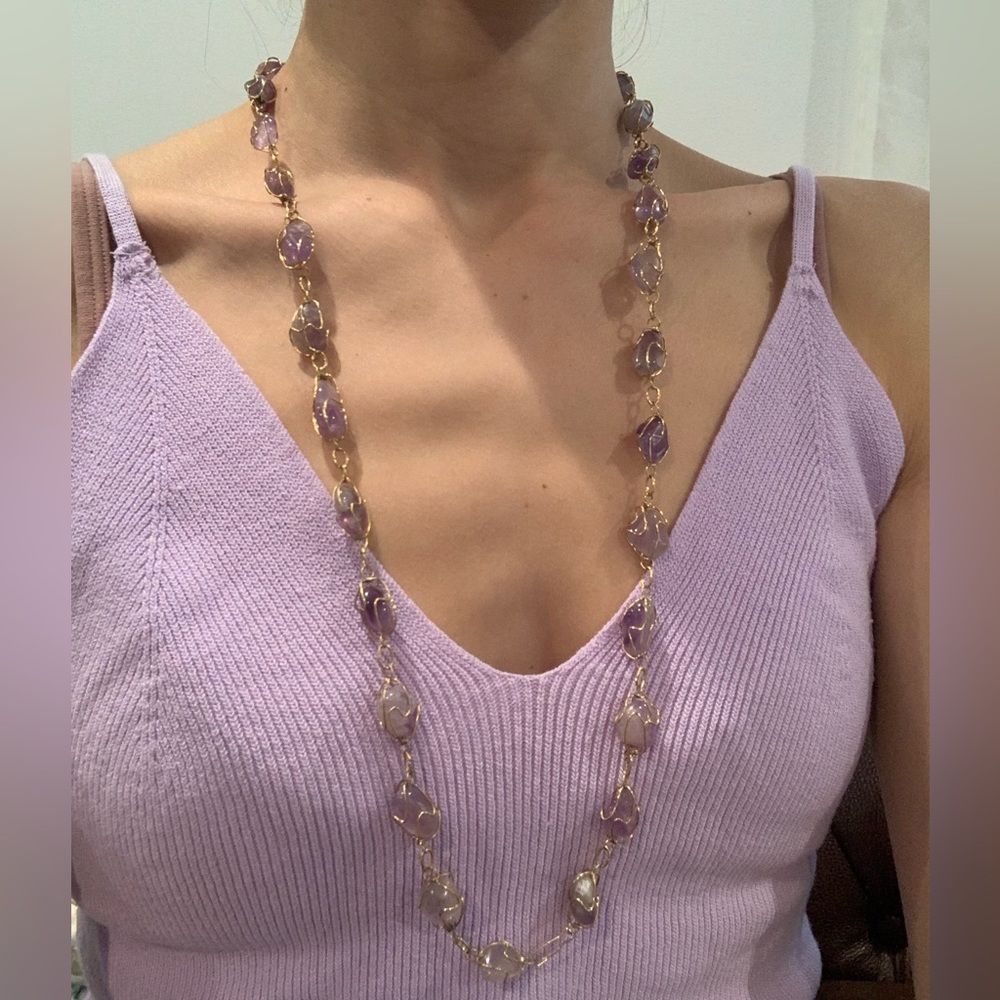 Amethyst Golden Wire Link Necklace
